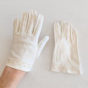 Vintage White Fashion Gloves Beaded Trim Womens One Size